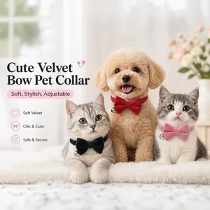Pet Bow Tie Collar Velvet Cat Collar Cute Bell Cat Neck Scarf Plush Dog Collar