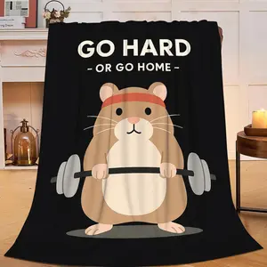 Taimeng Funny Hamster Gym Throw Blanket, Cute Weightlifting Animal Lover Blanket, Sports Rat Stuff Fleece Cozy Flannel Warm Lightweight Blankets Gifts for Kids Teens Women Men Girls Boys 40"X50"