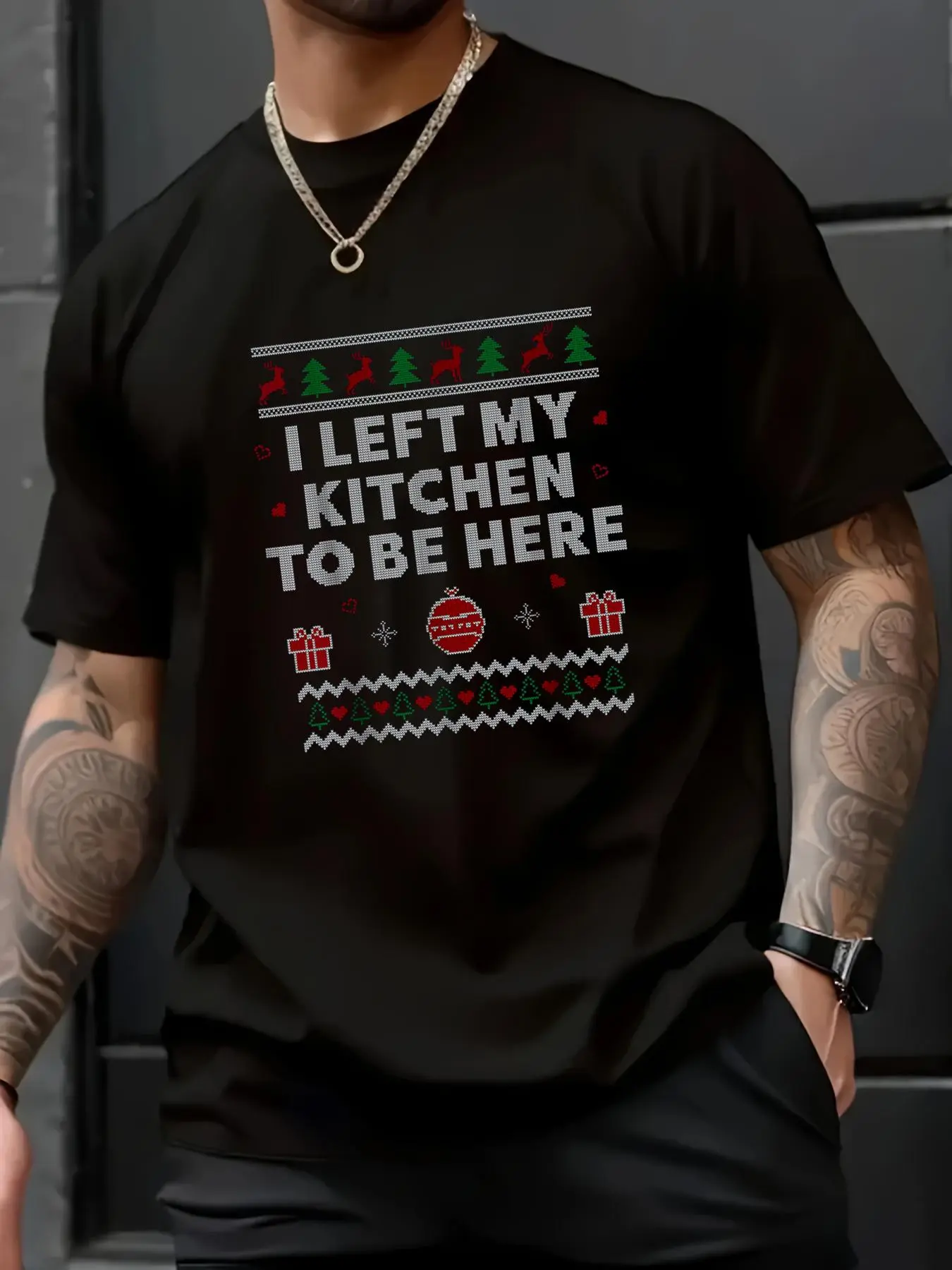 100% Cotton UnisexCook Ugly Christmas Funny Chef Xmas T-Shirt,spring/autumn Christmas snowflake fun pattern men's T-shirt
