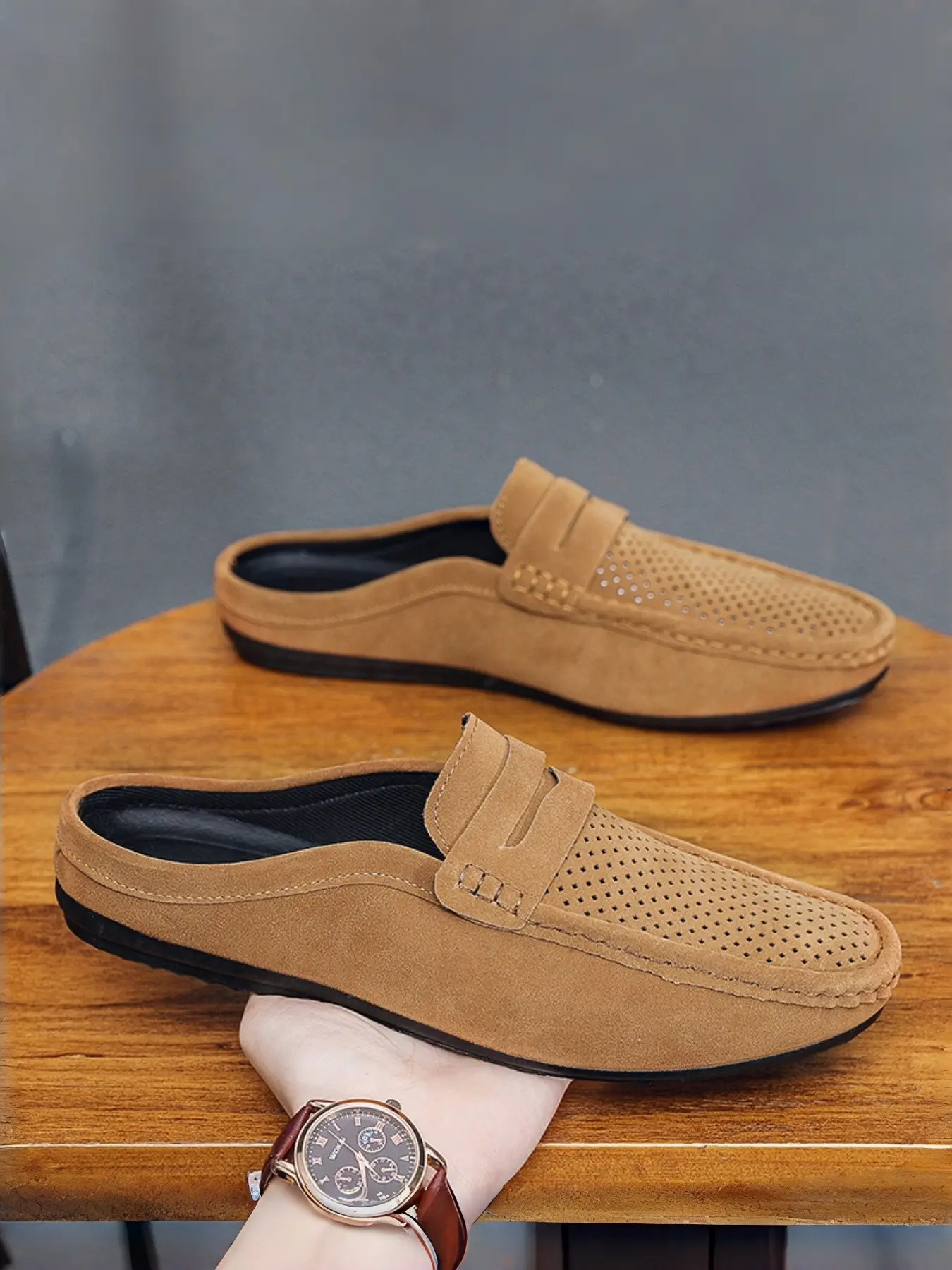 Men's Block Style Hollow Out Loafers, British Vintage Casual Fashion Single Shoes, Breathable Comfort Lightweight Slippers, PU Leather Loafers