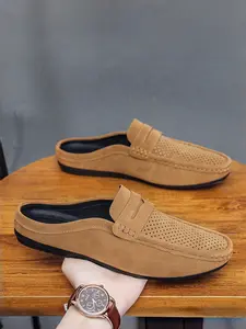 Men's Block Style Hollow Out Loafers, British Vintage Casual Fashion Single Shoes, Breathable Comfort Lightweight Slippers, PU Leather Loafers