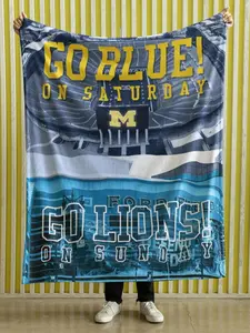 Football Flannel Blanket, Detroit Go Blue on Saturday Blanket, Football Fan Blanket, Game Day Gift, Game Day Blanket280gsm