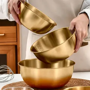 [Stainless Steel Oven Safe Bowls] 3pcs Stainless Steel Salad Bowls Set, Oven Safe, Durable Kitchen Mixing Bowls with Measurement Marks