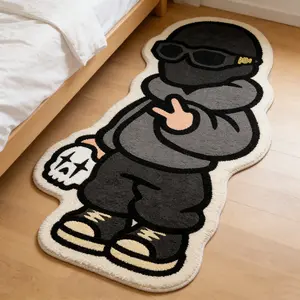 Sunglasses Trendy Alien Carpet Black Grey Contrast Plush Floor Mat Bedside Non slip Wear resistant Foot Mat Street Trendy Atmosphere Decorative Mat Suitable for Ins/American Street Style Home Decoration