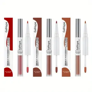 Eelhope 2-in-1 Lip Line Glaze & Mirror Gloss Pen - Double Ended Lipstick with 6 Shades (Red, Brown, Nude, Black, Beige, White) Moisturizing Formula for Smooth Lips