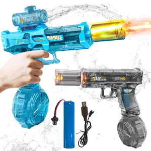 Powerful electric water gun, luminous silencer, 26-32-foot water gun, large-capacity adult and children summer swimming pool water toy mandatory light.