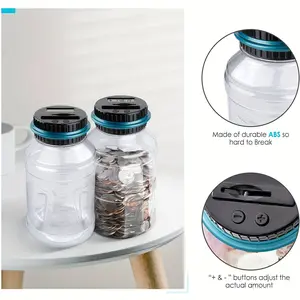 Large Piggy Bank for Kids Adults, Vcertcpl Digital Coin Counting Bank with LCD Counter, 1.8L Capacity Coin Bank Money Jar for Adults, Designed for All US Coins