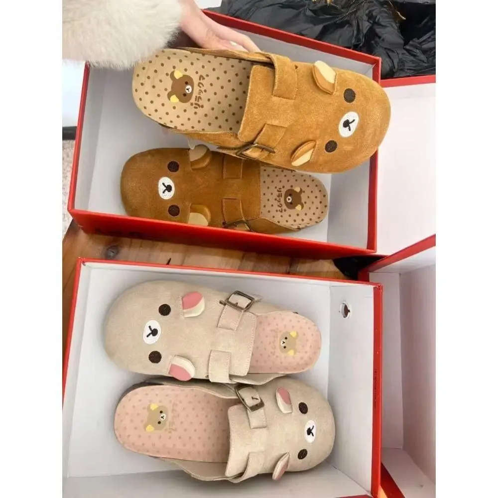 Women's Rilakkuma Slip-On Shoes - Durable Thick-Bottom Rubber Slippers, Height-Boost, Cute Retro Cartoon Anime Periphery, DIY Customization Shoe