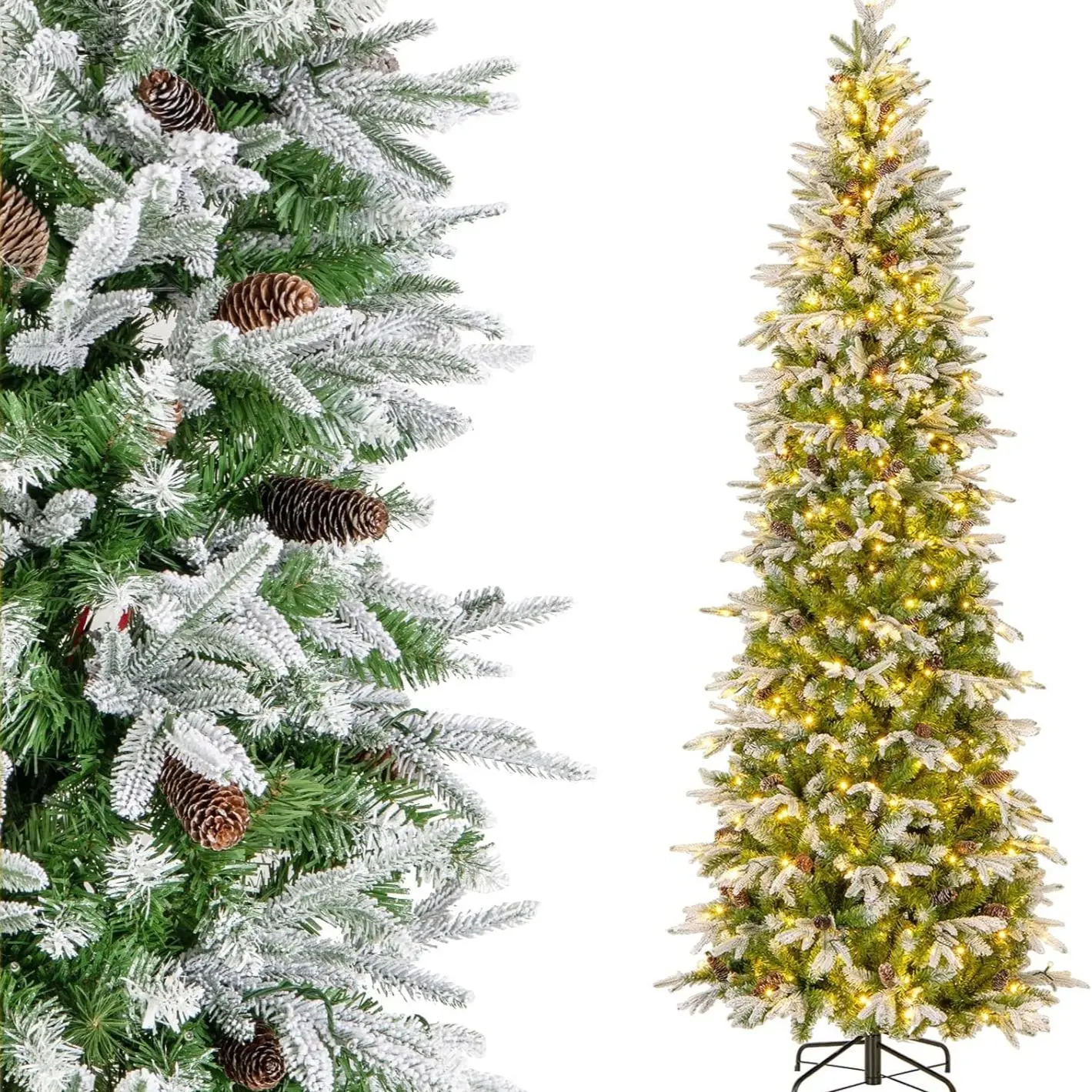 6FT w/Pine Cones & PE PVC Branch Tips, Warm LED