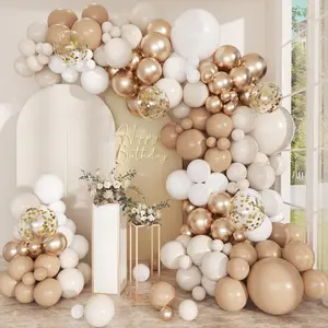 168-Piece Neutral Balloon Garland Kit – White Sand, Beige, Cream, Champagne, Gold & Confetti Balloons in 18", 12", 10" for Boho Weddings & Celebrations