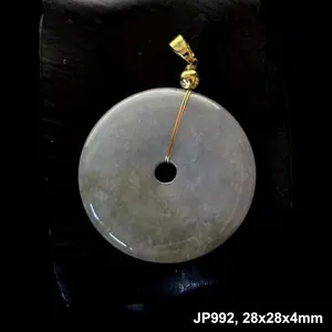 Natural Green Jade Jadeite Round Pendant, Free Necklace