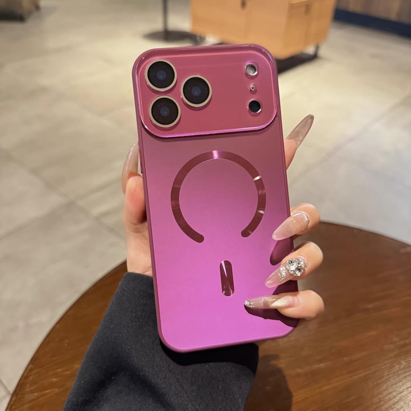 Magnetic large window phone case with Lens Protector , luxury aurora gradient color full camera protection shockproof cover for iPhone 17 Pro Max, 16 Plus, 15, 14, 13, 12, 11 junk