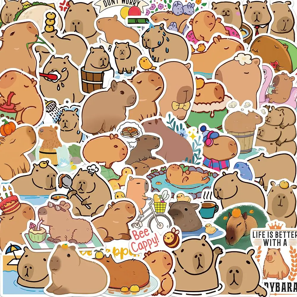 Cartoon Capybara Pattern Sticker, 56pcs/1120pcs Waterproof Self Adhesive Decor Paper, Decor Sticker for Gift Greeting Card Water Bottle Laptop Phone, Ornaments
