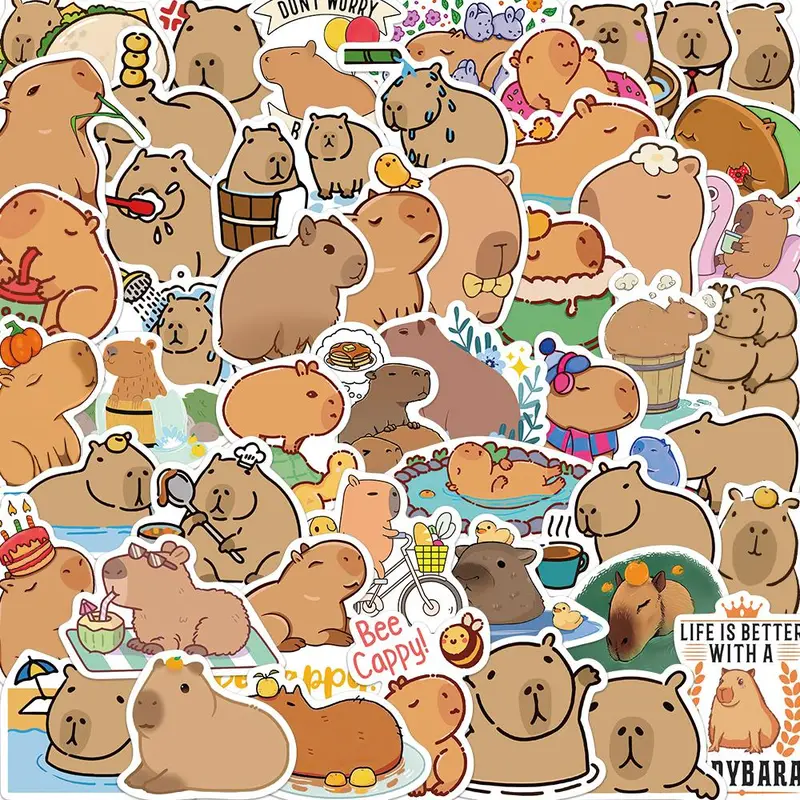 Cartoon Capybara Pattern Sticker, 50/1000pcs Cute Animal Themed Waterproof Self Adhesive Decor Paper, Decor Sticker for Gift Greeting Card Water Bottle Laptop Phone, Ornaments, Decal Sticker