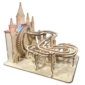 Electric 3D Wooden Puzzles Marble Run Model Kits Brain Teaser Puzzle DIY Handmade Christmas Gift(Without Battery)