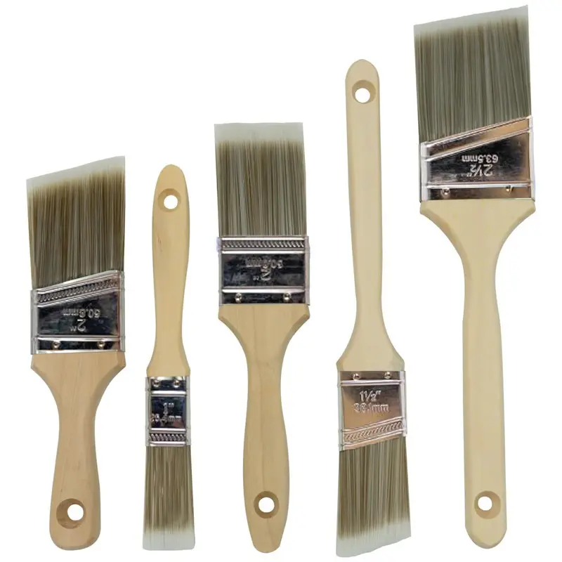 5-Piece Paint Brush Set, Sturdy Flat & Angle Brushes for Latex & Oil Paints, Ideal for Stains, Interior & Exterior Home Improvement Projects, Painting Tools