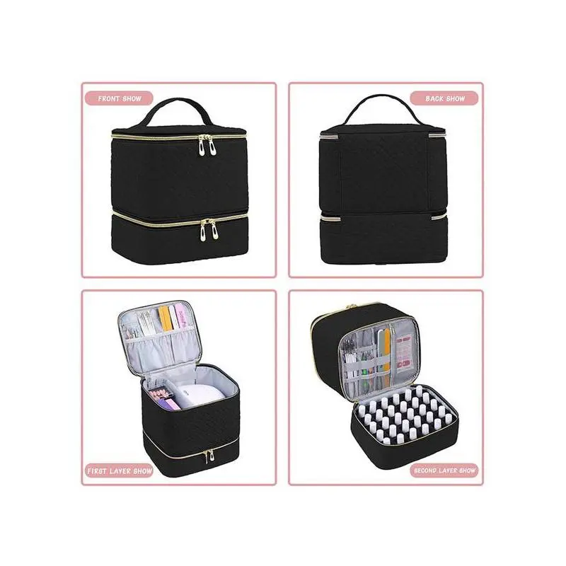 Double-Layer Quilted Nail Polish Bag, Portable Manicure Organizer, Zipper Cosmetic Storage Pouch, Multifunctional Makeup Bag for Women and Girls, Waterproof Cosmetic Bag Double-Layer Quilted Nail Polish Bag, Portable Manicure Organizer, Zipper Cosmetic Storage Pouch, Multifunctional Makeup Bag for Women and Girls, Waterproof Cosmetic Bag