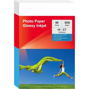 60 Sheets Inkjet Glossy Photo Paper 11 x 17 inch 52lb 200gsm A3 Size for Decoration, Poster Arts for Dye Ink Printers Only