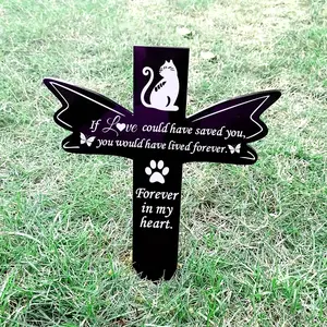 Cat Design Memorial Gift for Cat Grave Marker, 1 Count Letter Pattern Memorial Stake, Waterproof Acrylic Grave Marker, Cemetery Sympathy Garden Stake, Pet Loss Stake Plaques for Outdoors