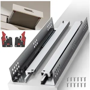 Bottom Mount Soft Close Full Extension Drawer Slides, 10-24 Inch Optional, 100 lb Load Capacity Concealed Rails Track, 1 Pair - 14 Inch (350 mm) Soft Close Without Bracket