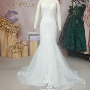 NO.60 Offwhite Elegant Wedding Dress See Through On Top & A Train Design Corset Back