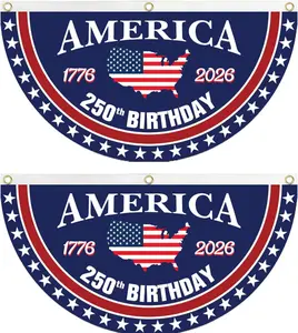 250 year anniversary Birthday Bunting Flag, Patriotic USA Anniversary Fan Banner 1776-2026, 2x4 FT, Navy Blue Red White, with Brass Grommets 2 Pack