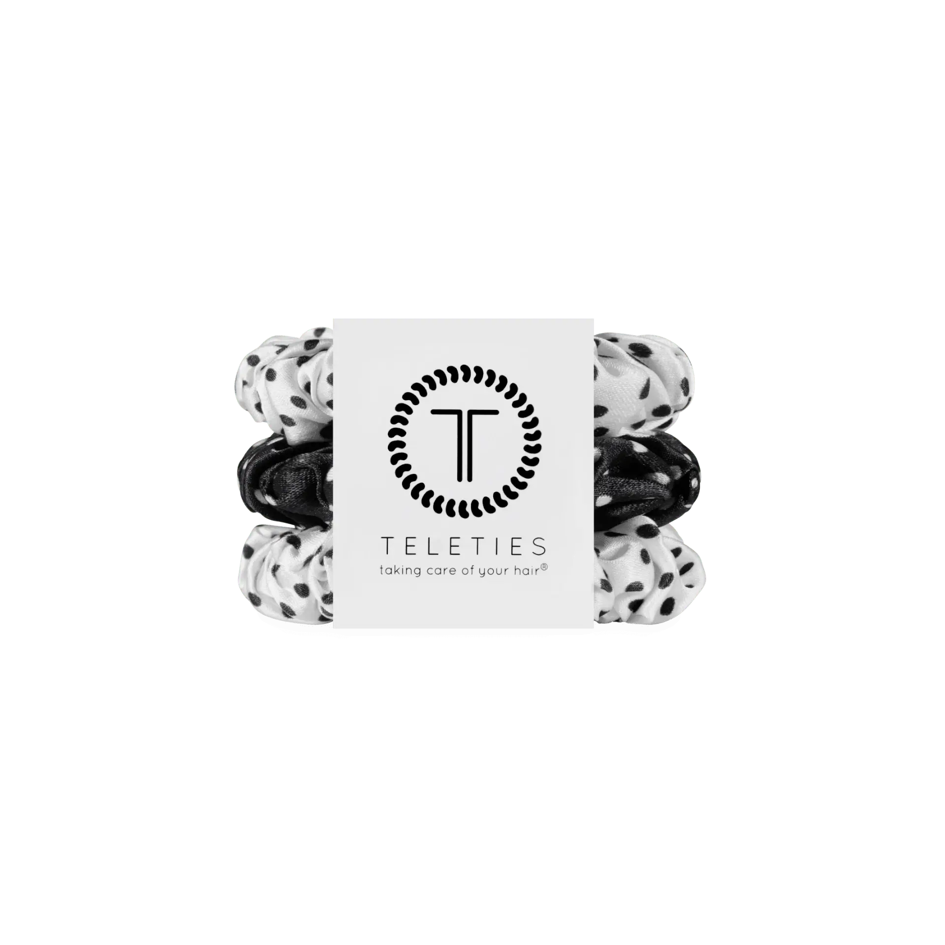 White with Black Polka Dots Small Silk Scrunchie