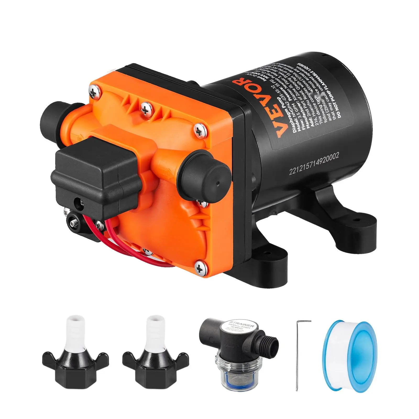 Water Diaphragm Pump, 12V DC, 3.5 GPM Flow, 55 PSI Rated Pressure (40-80 PSI Adjustable), 1/2-Inch MNPT, Self-Priming Sprayer Pump With Pressure Switch, For RV, Camper, Marine, Boat, And Lawn, FCC Certified