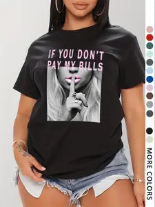 Women's Letter & Graphic Print Round Neck Tee, Fashion Casual Streetwear Crew Neck T-shirt for Daily Holiday Vacation Outdoor Wear, Ladies Clothes for Summer