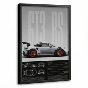 Wooden Framed Canvas Painting, High-performance GT3 RS Model Specification Poster, Modern Art, Fashion Poster, Living Room Bedroom Decoration, Office Mural, Ornaments, Artistic sport car