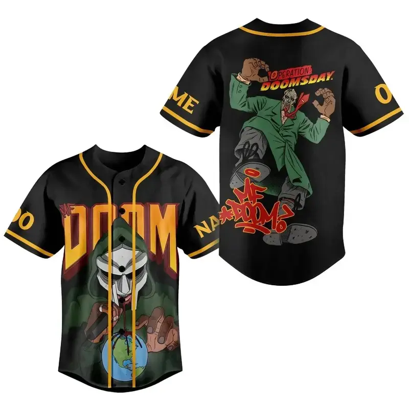 MF DOOM Operation Doomsday Graphic Baseball Jersey Rap Hip Hop Streetwear Button Up Shirt Premium Breathable Mesh Retro Underground Music Fan Merch Gift
