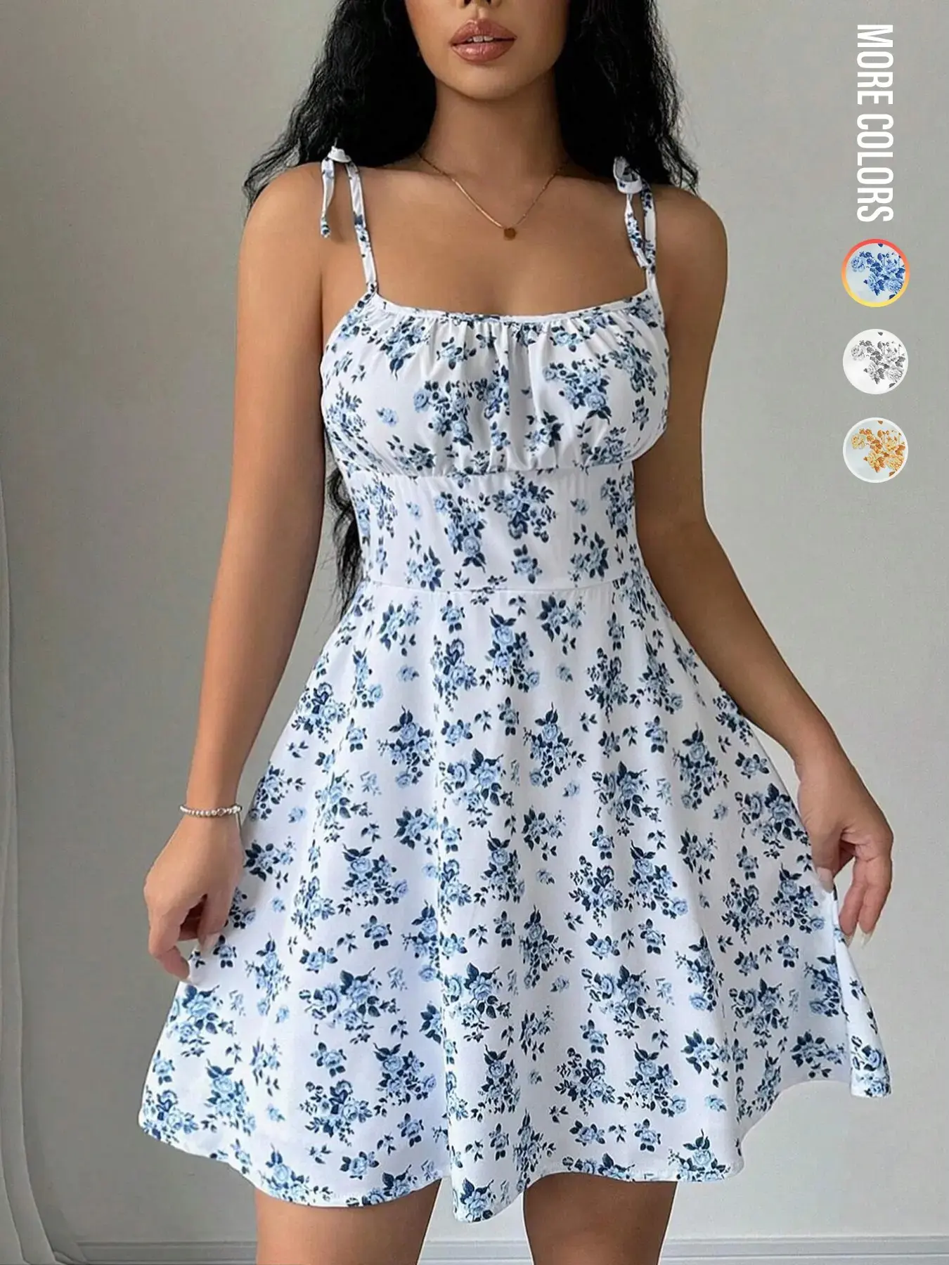 Women's Ditsy Floral Print Fitted Spaghetti Strap Dress, Fashion Boho Bohemian Style Casual Comfy Chic A Line Dress for Beach Holiday Vacation, Ladies Summer Clothes