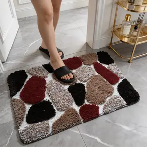 Exquisite Stone-Pattern Bathroom Carpet Ultra-Fine Fiber Plush Material 3D Anti-Slip Design Water-Absorbing Mat for Living Rooms Bathrooms Kitchens Microfiber Soft Absorbent Fluffy Cozy Rubber Backing 20x31in Interlocking Foam 100 dollar