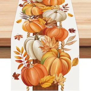 Thanksgiving Table Runner, Autumn Pumpkin Festival Decorative Tablecloth, Perfect for Holiday Dining, Festive Kitchen Accessory
