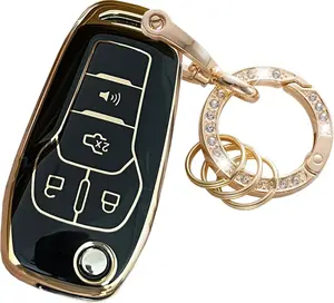 for Ford Key Fob Cover Key Protective Flip Key Shell Holder Fit for Ford Fusion Bronco F-150 F-250 F-350 F-450 F-550 Ranger Figo (Black)