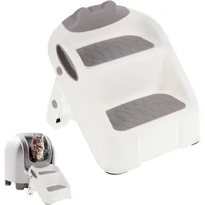 Ramp for Litter Box,White Plastic  Ramp Fit for Automatic Litter Box,Double Layer Steps with Non-Slip Rubber , Step for Small &  Cats