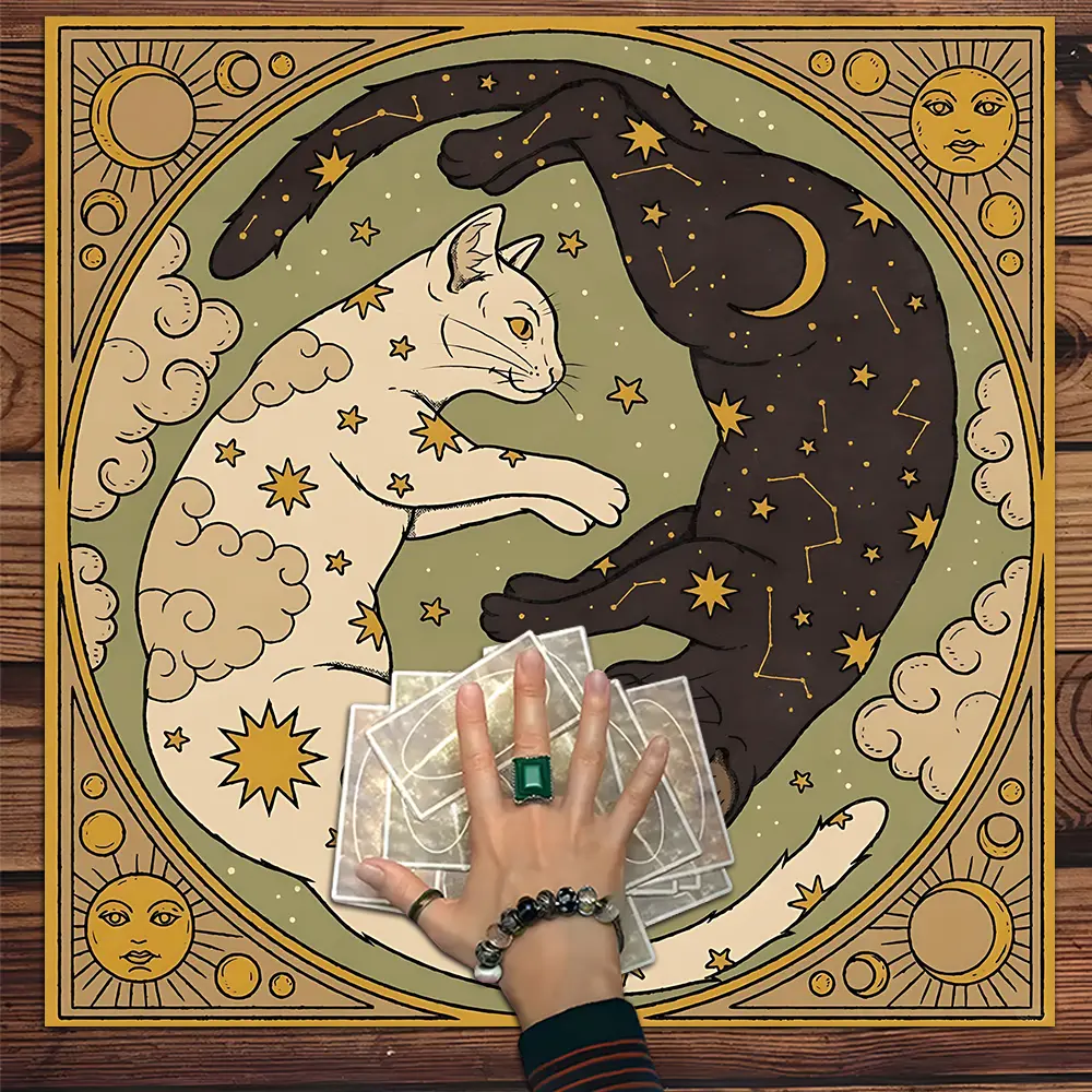 Black and White Cat Tarot Card Table Cloth Art Design Tablecloth Altar Cloth Tablecloth for Tarot Mat Divination Witchy Home