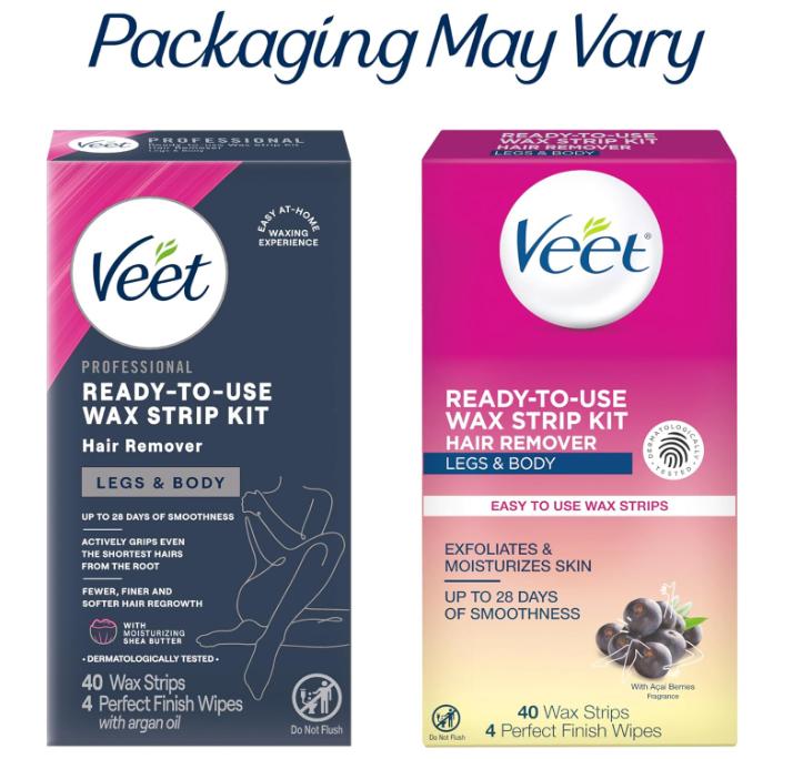 VEET Sugar Wax Strips For Women's Body Hair Removal, Bikini Hair Removal Kit, Pubic, Dermatologically Tested For Body & Intimate Areas, 40ct Wax Strips with Shea Butter & 4ct Wipes
