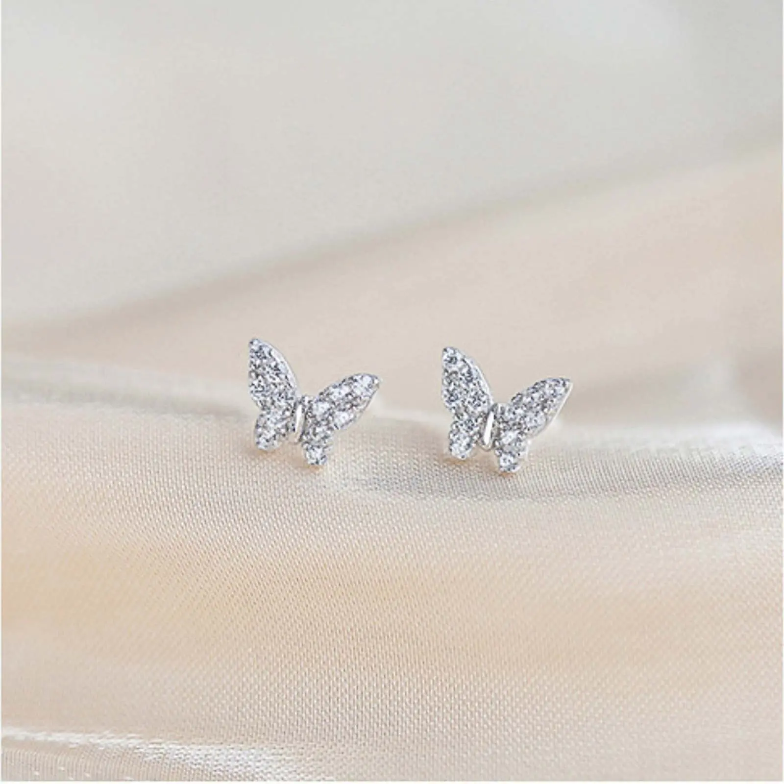 Springtok Y2K Zirconia Mini Butterfly Earrings Pair Daily Women Men Piercing Jewelry Gift