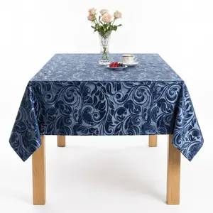 Lobby Embossed Scroll Velvet Tablecloth  Navy