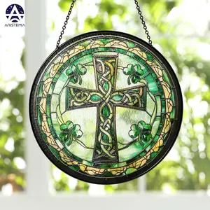 St. Patrick's Day Celtic Cross Stained Glass Suncatcher, Cross Window Hanging, Irish Decor, Patrick Day Decor, Irish Gift Irish Shamrock Gift, Gift for Friend