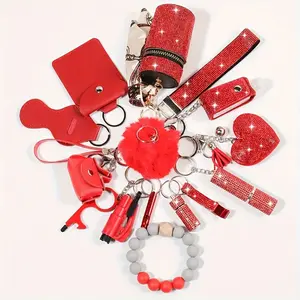 16pcs Set of Diamond-studded Safety Sets - with Storage Bag, Fur Ball Card Holder and Accessories Set, Silicone Bead Wrist, Used for, Fashionable and Durable, Christmas Gift