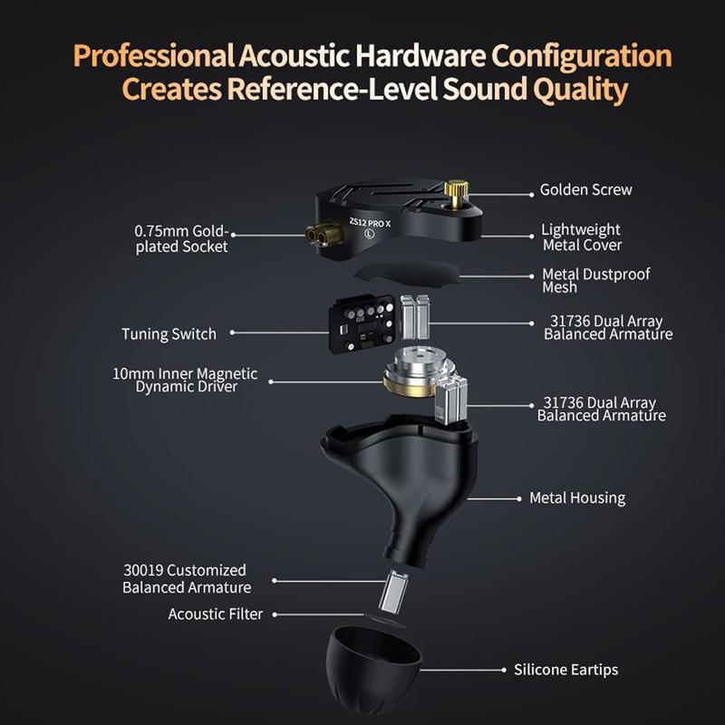 in Ear IEM Headphones,KZ ZS12 PRO X 1DD+5BA Hybrid Wired Gaming Earbuds,KZ Earbuds Earphones, in Ear Headphones with 2PIN for Audiophile (Dark Black,Tunable Version, NO Microphone) in Ear IEM Headphones,KZ ZS12 PRO X 1DD+5BA Hybrid Wired Gaming Earbuds,KZ Earbuds Earphones, in Ear Headphones with 2PIN for Audiophile (Dark Black,Tunable Version, NO Microphone)