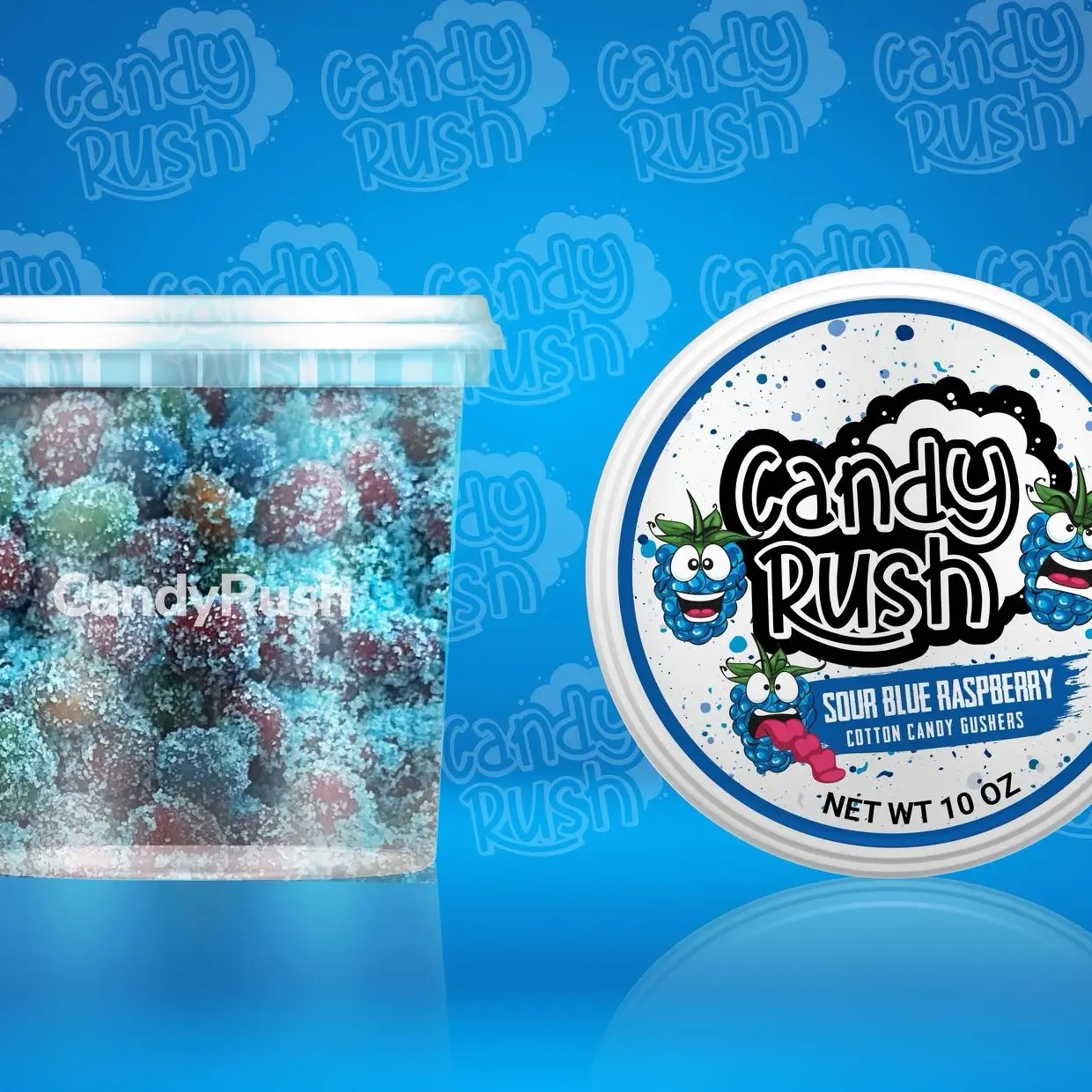 CandyRush Sour Extreme Flavor Blue Raz Raspberry Cotton Candy Gushers - The Viral Sour Candy