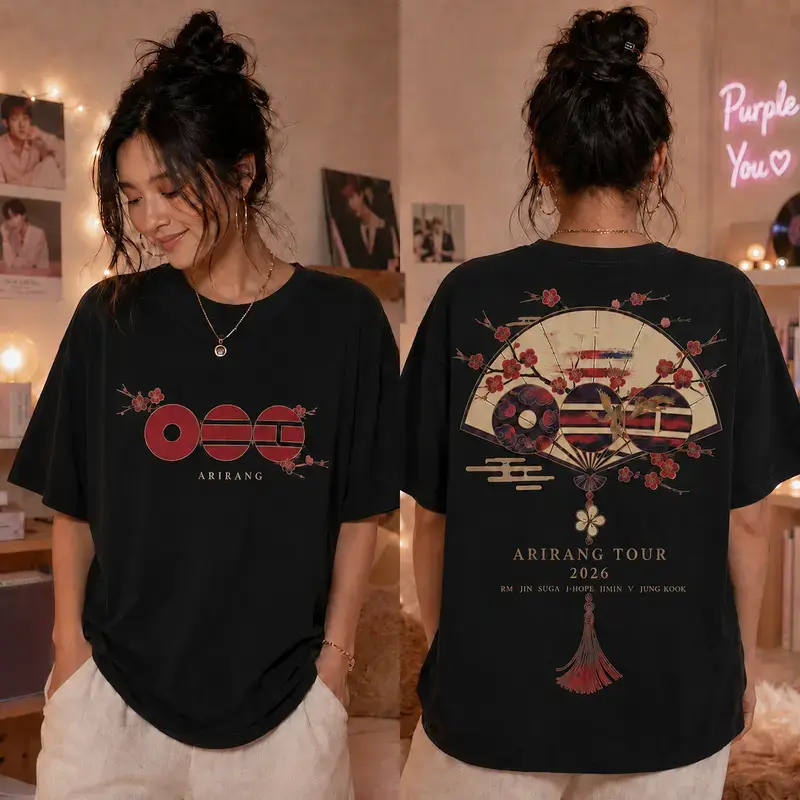 Korean Folding Fan Shirt, Two Sided Cherry Blossom Tour 2026 Tee, Kpop Concert Outfit, Fan Gift