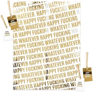 Gold Foil Gift Wrapping Sheets With Tags, 4-Pack, 27.5 X 19.5 Inch, Funny, Adult Wrapping Paper For Birthday, Christmas