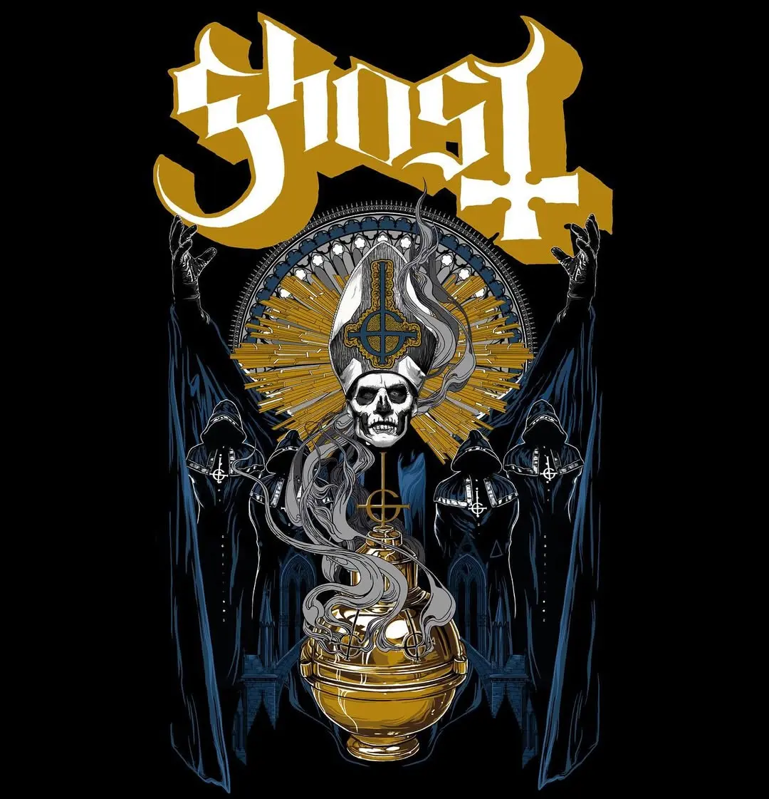 Infernal Mass Ghost Band Poster - Majestic Unicorn in Dramatic Setting Artistic Graphic for Enthusiasts