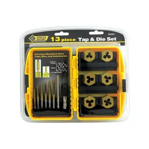212 MAIN 13-Piece SAE Standard Tap & Die Tool Set with T-Handle Steel Grip (DR62057SAE) for Automotive & Motorcycle Repair Assembly & Disassembly