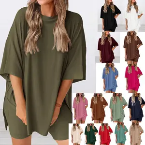 Summer New European and American Fashion Casual Solid Color Loose Women's Pajama Set