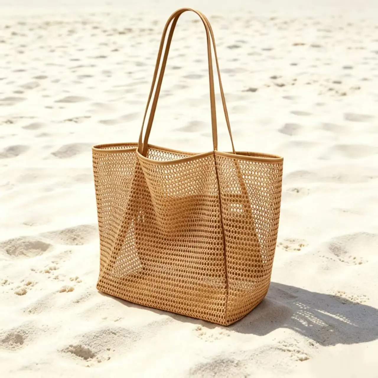 Large Capacity Beach Bag, 1 Count Outdoor Mesh Bag, Folding Mesh Shoulder Bag, Storage Bag for Home & Outdoor, Beach Tote, Collapsible Tote